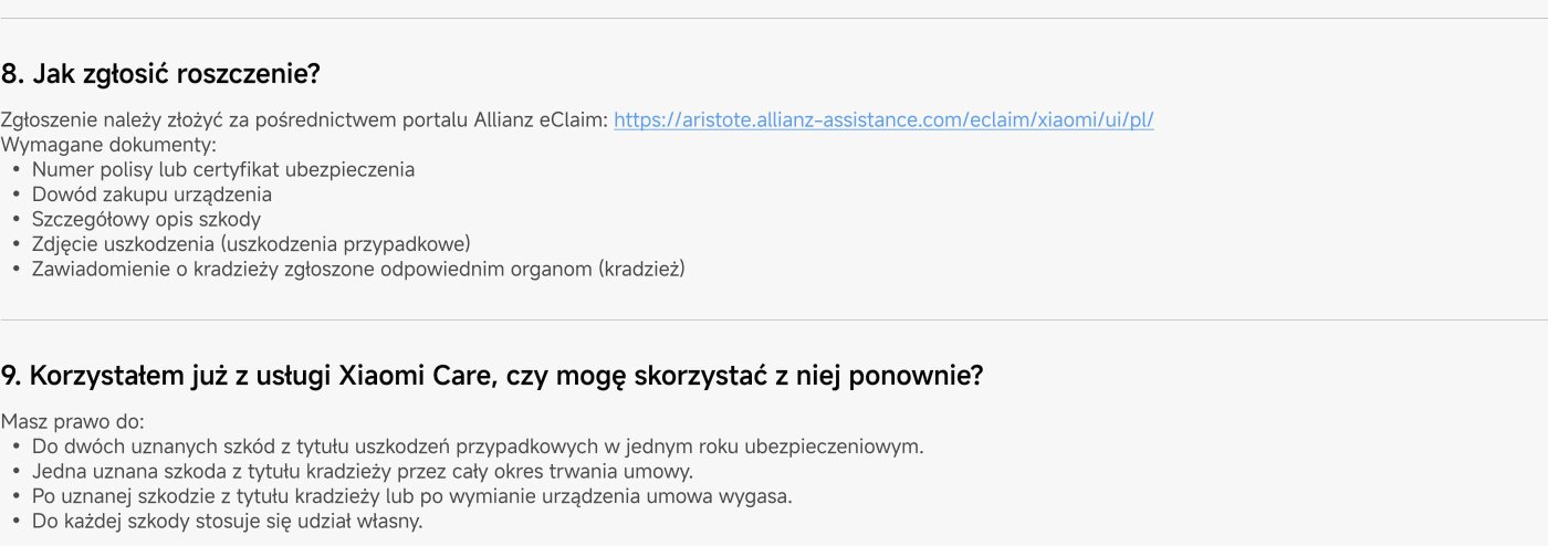 The submission should be made through the Allianz eClaim portal. The required documents are: policy number, proof of purchase, description of the damage, photo of the damage, and theft notification. You can use Xiaomi Care, but there are limitations regarding the number of damages.