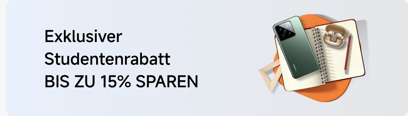 Exklusiver Studentenrabatt BIS ZU 15% SPAREN. Bild zeigt ein Handy, Kopfhörer, ein Notizbuch und andere Schreibwaren.