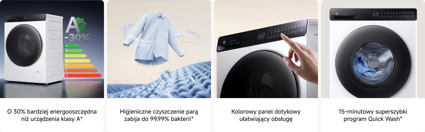 Obraz przedstawia wielofunkcyjny odkurzacz samooczyszczający się oraz odpowiednią bazę. Po lewej stronie znajduje się baza, po prawej stronie odkurzacz, wyposażony w główną szczotkę i szczotkę boczną. Odkurzacz ma funkcję szybkiego obracania mopa oraz dużą moc ssania, osiągającą 10000 Pa.