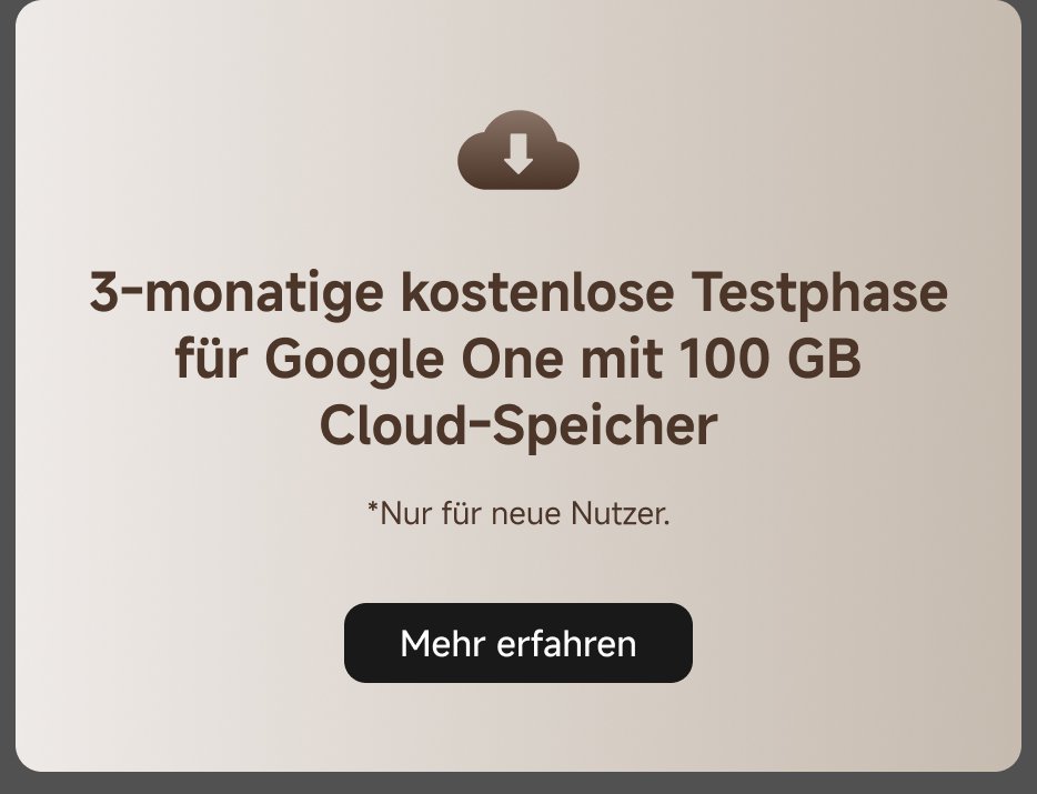 3-monatige kostenlose Testphase für Google One mit 100 GB Cloud-Speicher. *Nur für neue Nutzer. mehr erfahren