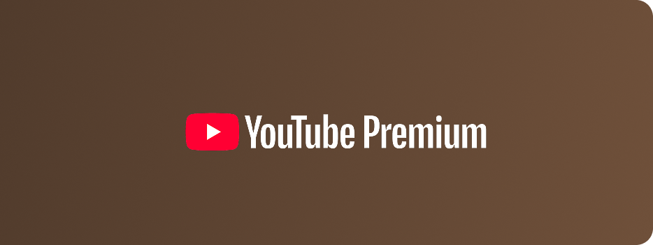 YouTube Premium-Logo auf einem braunen Hintergrund, mit dem Text "YouTube Premium" und dem erkennbaren roten YouTube-Play-Button-Symbol.