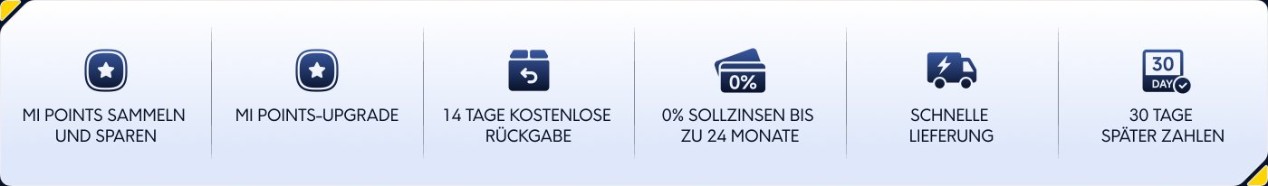 Der Text umfasst verschiedene Servicefunktionen wie:
- MI-Punkte sammeln und speichern
- MI-Punkte aufwerten
- 14 Tage kostenlose Rückgabe
- 0% Zinsen für bis zu 24 Monate
- Schnelle Lieferung
- Später in 30 Tagen bezahlen