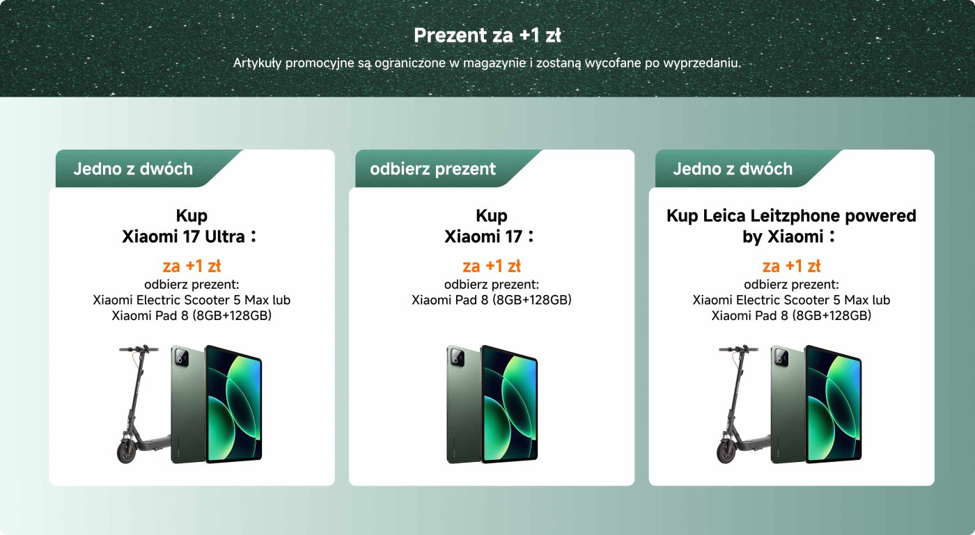 Graficzna promocja nowych produktów AIOT od Xiaomi. Zawiera:
1. Urządzenie w cenie +29 zł przy zakupie z Xiaomi Tag, całkowita cena 59 zł.
2. Redmi Buds 8 Pro, dostępne za +199 zł w zestawie, całkowita cena 299 zł.
3. Xiaomi Watch 5, oferowany za +999 zł w zestawie, całkowita cena 1299 zł.