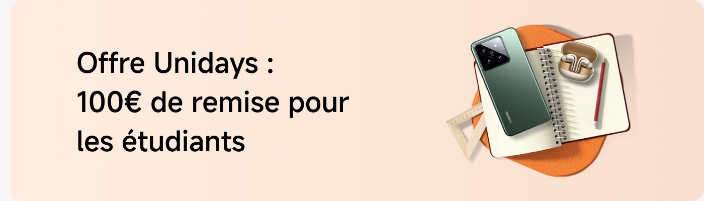 Offre Unidays : les étudiants peuvent bénéficier d'une réduction de 100 €. L'image contient un téléphone, des écouteurs, un ordinateur portable et d'autres fournitures de bureau.