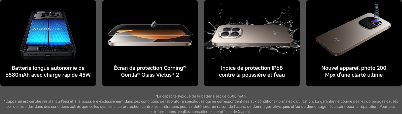 Batterie de 6580mAh avec charge rapide de 45W, écran en verre Corning® Gorilla® Glass Victus® 2, indice de protection IP68 contre la poussière et l'eau, et un nouvel appareil photo de 200 Mpx pour une clarté ultime.