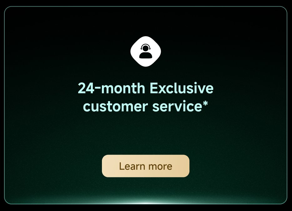 An advertisement offering 24 months of exclusive VIP customer service, with a "Learn More" button at the bottom. The background is dark, and the overall design is simple.