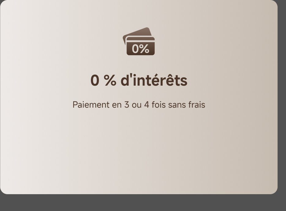 0 % interest
Payment in 3 or 4 installments without fees
Take advantage of it now