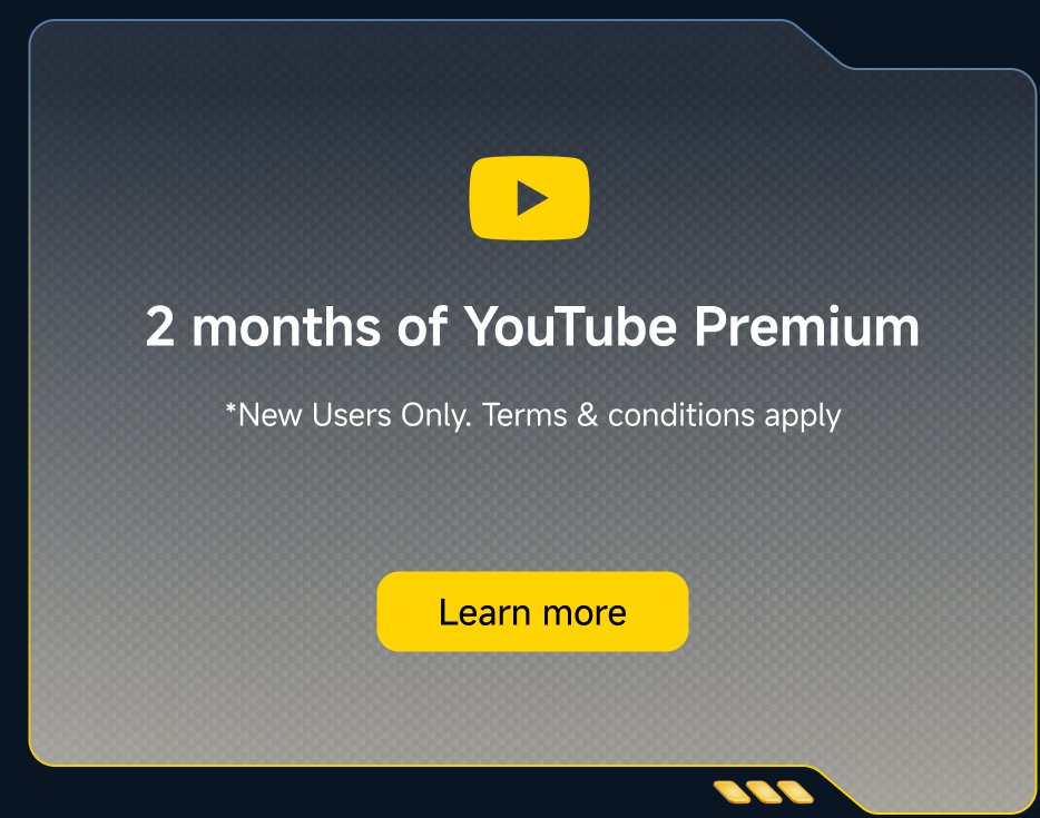 2-month YouTube Premium experience, applicable to new users only, subject to terms. Click "Learn more" for details.