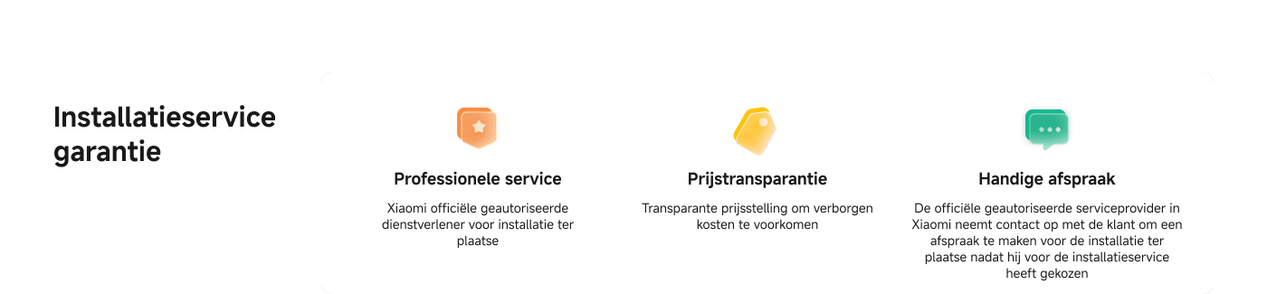 Servicegarantie met informatie over professionele service en het maken van een afspraak na aankoop van Xiaomi-producten via de bezorghulplijn.