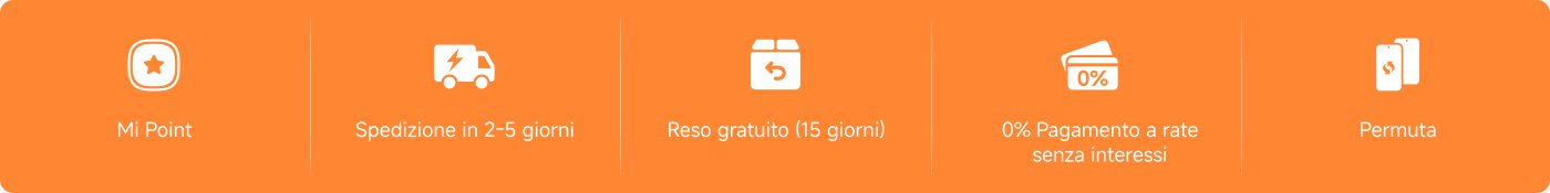 Informazioni relative a diversi servizi e promozioni, che includono: Mi Point, spedizione entro 2-5 giorni, restituzione gratuita entro 15 giorni, finanziamento a tasso zero e servizi di permuta.