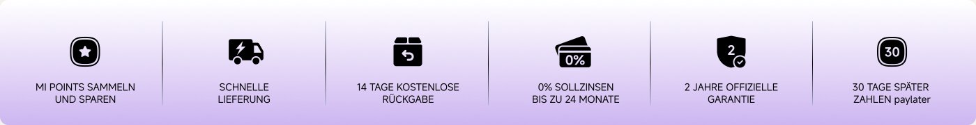 MI Punkte sammeln und sparen, schnelle Lieferung, 14 Tage kostenlose Rückgabe, 0% Sollzinsen bis zu 24 Monate, 2 Jahre offizielle Garantie, 30 Tage später zahlen.
