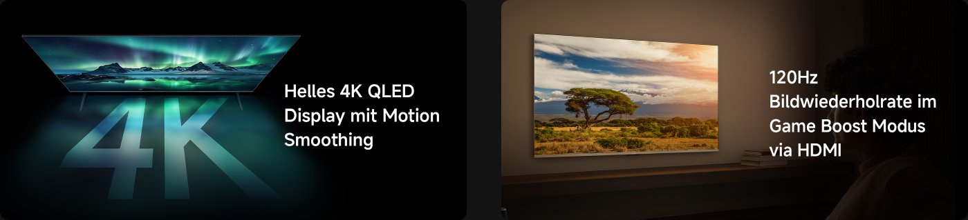 Helles 4K QLED-Display mit Bewegungsunschärfe und 120Hz Bildwiederholrate im Game Boost-Modus über HDMI.