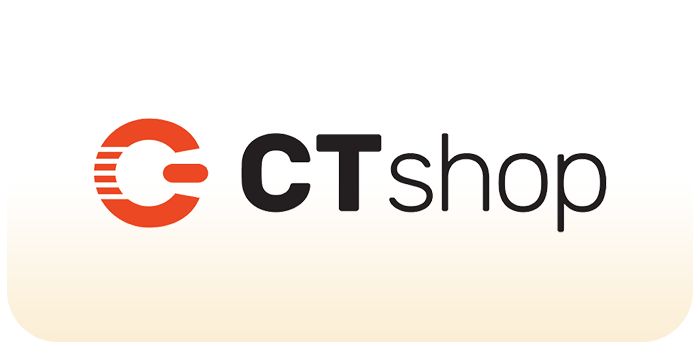 Ikona prikazuje logo "CTshop", koje sadrži crveno slovo "C" i reč "shop" pored slova "T", a pozadina je u gradijentnim svetlim tonovima.