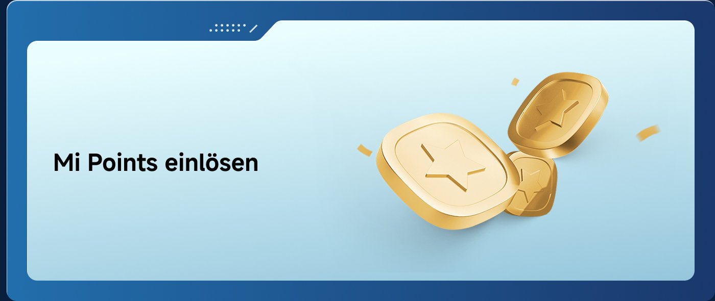 Mi Punkte einlösen, der Hintergrund ist hellblau und zeigt mehrere goldene Punktesymbole.