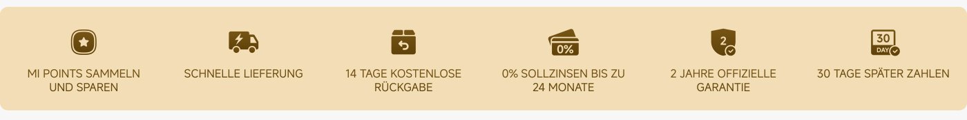 MI Punkte sammeln und sparen, schnelle Lieferung, 14 Tage kostenlose Rückgabe, 0% Sollzinsen bis zu 24 Monate, 2 Jahre offizielle Garantie, 30 Tage später zahlen.