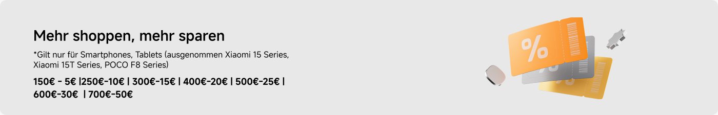 Präsentation mehrerer Xiaomi-Produkte, darunter die Redmi Buds 5 Pro, der Xiaomi Truclean W10 Nass- und Trockensauger, der Xiaomi Robot Vacuum E12 und die Xiaomi Smart Air Fryer 4,5L, mit Preisen von 39,99 € bis 299,99 €.