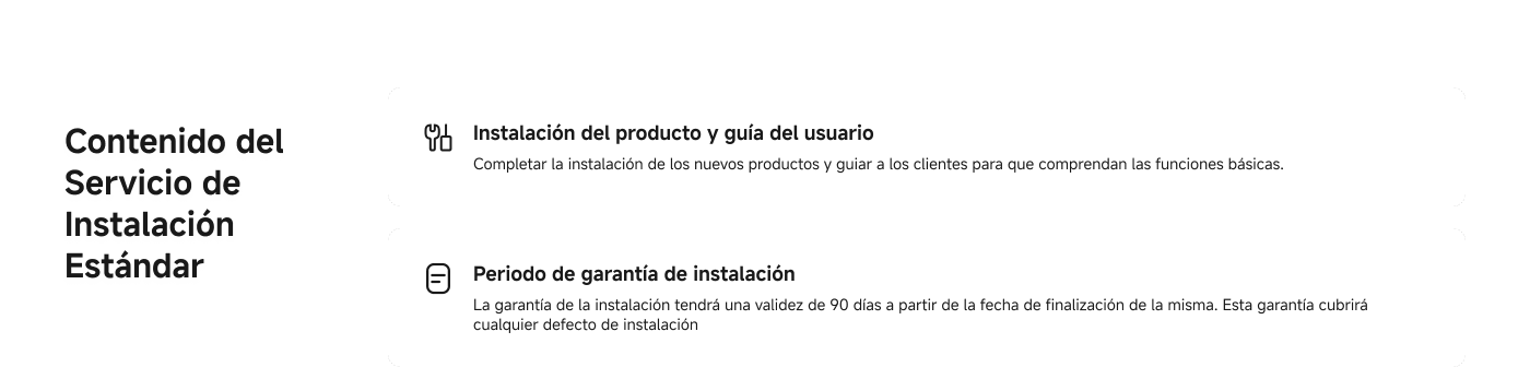 Garantía del servicio de instalación: Servicio profesional de Xiaomi para instalaciones a domicilio, transparencia de precios para evitar cargos ocultos, y cita conveniente tras la compra del producto llamando a la atención al cliente.