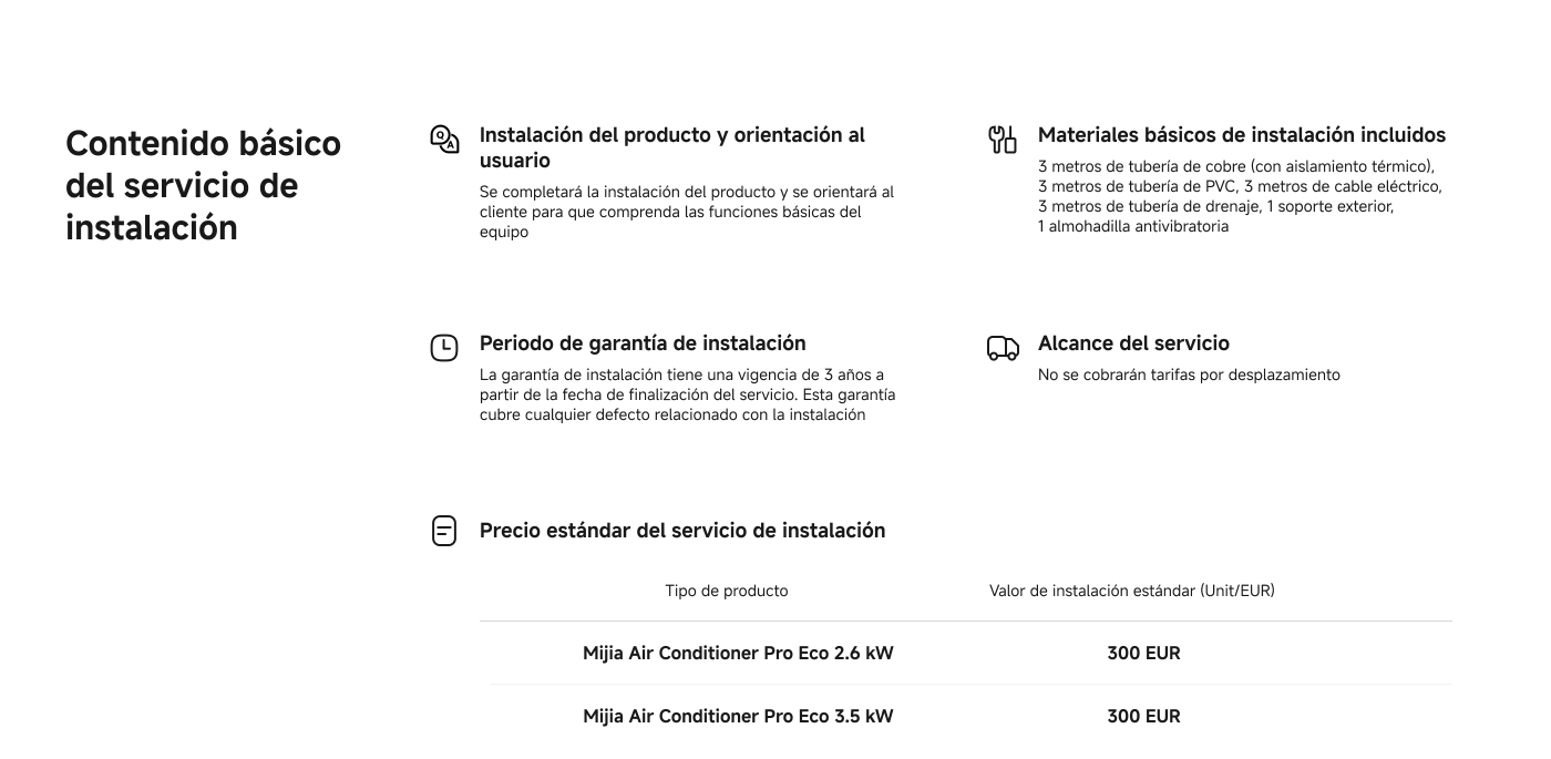 Garantía del servicio de instalación: Servicio profesional de Xiaomi para instalaciones a domicilio, transparencia de precios para evitar cargos ocultos, y cita conveniente tras la compra del producto llamando a la atención al cliente.