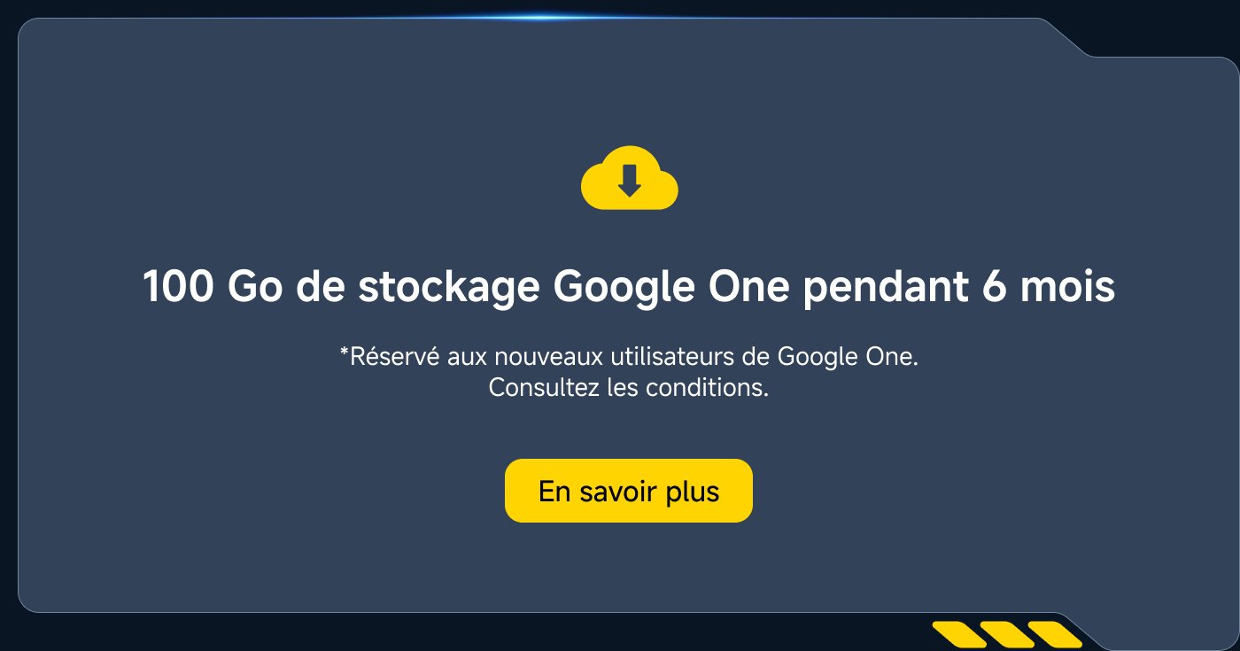 100 Go de stockage Google One pendant 6 mois. *Réservé aux nouveaux utilisateurs de Google One. Consultez les conditions. En savoir plus.