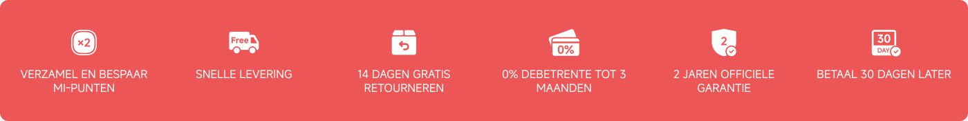 Verzamel en bespaar MI-punten, snelle levering, 14 dagen gratis retourneren, 2 jaar officiële garantie, 3 maanden 0% rente, betalen na 30 dagen.