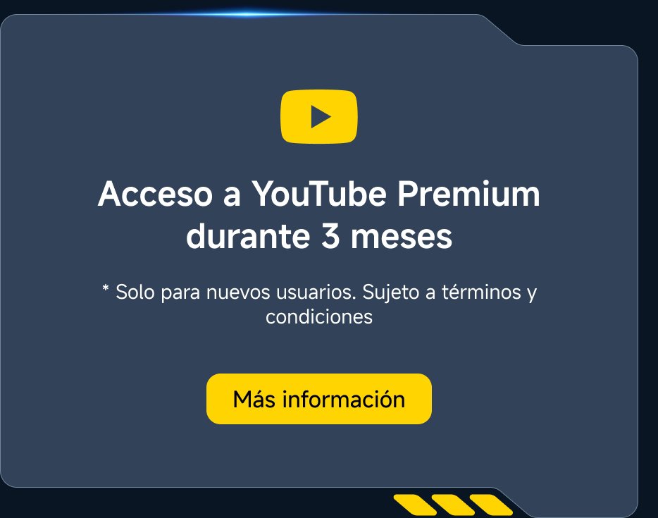 Acceso a YouTube Premium durante 3 meses. Solo para nuevos usuarios. Sujeto a términos y condiciones. Más información.