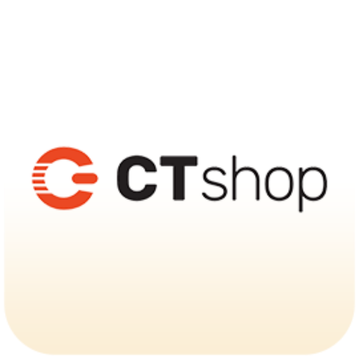 Ikona prikazuje logo "CTshop", koje sadrži crveno slovo "C" i reč "shop" pored slova "T", a pozadina je u gradijentnim svetlim tonovima.