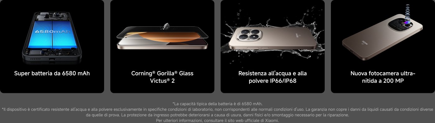 Super batteria da 6580 mAh, Corning® Gorilla® Glass Victus® 2, resistenza all'acqua e alla polvere IP66/IP68, nuova fotocamera ultra-nitida a 200 MP.