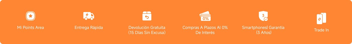 La imagen presenta varias ofertas de servicio, que incluyen:

- Área de Mi Puntos
- Entrega Rápida
- Devolución Gratuita durante 15 días
- Compras A Plazos Al 0% De Interés
- Garantía para Smartphones de 3 años
- Intercambio

El fondo es naranja y el texto está dispuesto de manera clara y organizada.