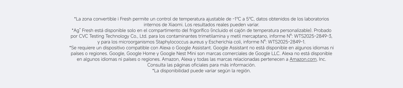 Zona convertible y Fresh de -1°C a 5°C para una frescura a medida. La zona convertible permite un control de temperatura ajustable. Multizona práctica con gran capacidad de 502L y modos específicos de uso. Tecnología Ag+ Fresh minimiza olores. Control inteligente a través de la app Xiaomi Home. Doble inversor para un enfriamiento eficiente y silencioso.