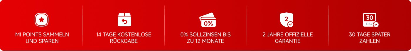 Doppelte MI Punkte, 14 Tage kostenlose Rückgabe, 0% Sollzinsen bis zu 12 Monate, 2 Jahre offizielle Garantie, 30 Tage später zahlen, Trade-in.