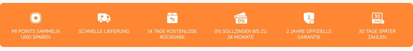 MI Punkte sammeln und sparen, schnelle Lieferung, 14 Tage kostenlose Rückgabe, 0% Sollzinsen bis zu 24 Monate, 2 Jahre offizielle Garantie, 30 Tage später zahlen.