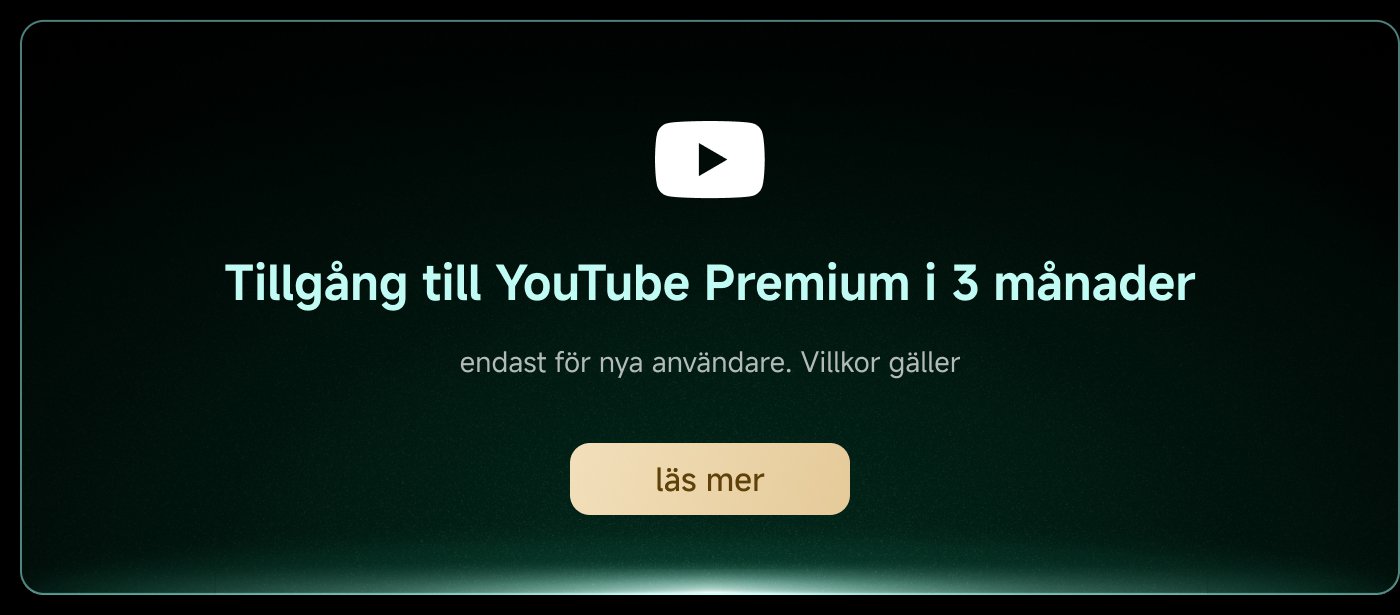Tillgång till YouTube Premium i 3 månader, endast för nya användare. Villkor gäller. Läs mer.