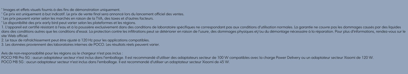 Disclaimer-tekst met betrekking tot productspecificaties, prijzen, beschikbaarheid en garantievoorwaarden. Het vermeldt certificeringen, mogelijke verschillen in prestaties en aanbevelingen voor stroomadapters.