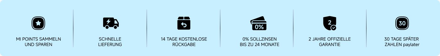 MI Punkte sammeln und sparen, schnelle Lieferung, 14 Tage kostenlose Rückgabe, 0% Sollzinsen bis zu 24 Monate, 2 Jahre offizielle Garantie, 30 Tage später zahlen.