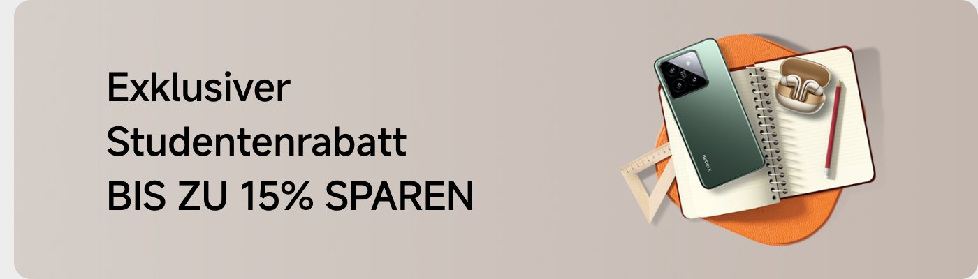 Exklusiver Studentenrabatt, bis zu 15% sparen. Auf dem Bild sind ein Handy, Kopfhörer und ein Notizbuch zu sehen, der Hintergrund ist einfach und hell.