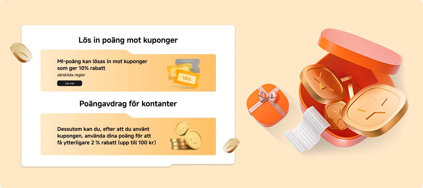 Information about exchanging points for coupons, including the description of a coupon that offers a 10% discount and an additional 2% discount when using points. The background features patterns of coins and gift boxes.