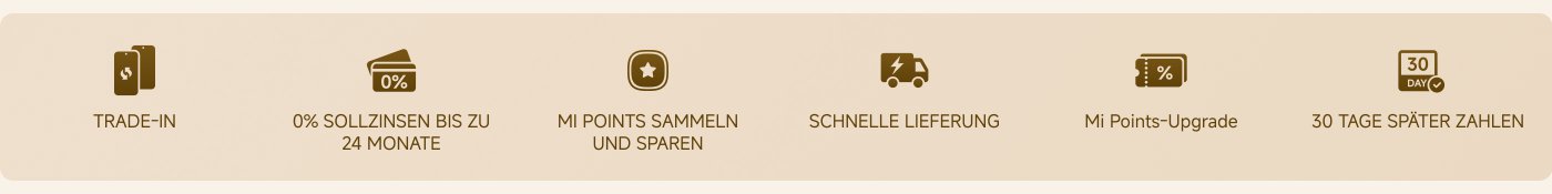 Das Bild zeigt ein Werbelayout mit verschiedenen Symbolen und Texten, die Funktionen hervorheben wie:

- Inzahlungnahme
- 0% Zinsen für bis zu 24 Monate
- Sammeln und Sparen von Mi-Punkten
- Schnelle Lieferung
- Mi-Punkte-Upgrade
- 30 Tage später bezahlen

Der Hintergrund ist in einer hellen Farbe gehalten, was die Sichtbarkeit der Symbole und Texte verbessert.