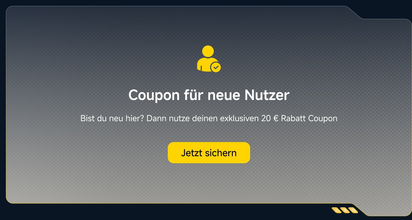 Gutschein für neue Nutzer: "Bist du neu hier? Dann nutze deinen exklusiven 20 € Rabattgutschein." Button: "Jetzt sichern."