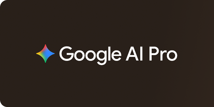 Das Google AI Pro-Logo enthält ein buntes Sternsymbol und den Text "Google AI Pro" auf einem dunklen Hintergrund.
