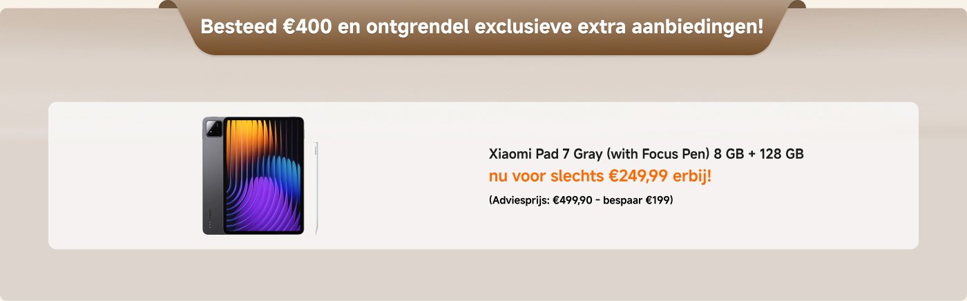 Xiaomi Pad 7 Grijs (met Focus Pen), 8 GB RAM en 128 GB opslag, nu slechts €249,99, adviesprijs is €499,90, bespaar €199.