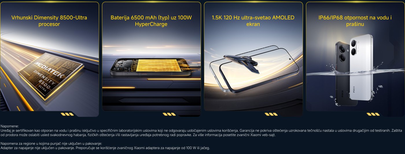 Nova 200 MP kamera nudi izuzetno jasne detalje. Telefon ima IP66/IP68 otpornost na prašinu i vodu. Sadrži masivnu bateriju od 6580 mAh. Opremljen je Corning® Gorilla® Glass Victus® 2 za dodatnu zaštitu.