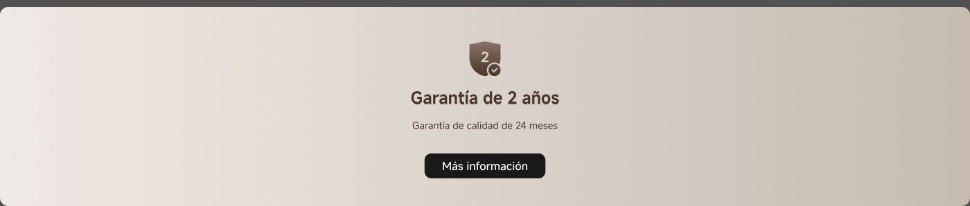 Garantía de 2 años, que equivale a una garantía de calidad de 24 meses. Incluye un botón para obtener más información.
