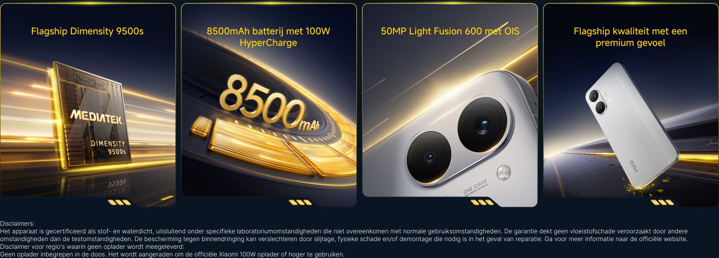 De smartphone-promotiefoto toont het Snapdragon 8 Elite mobiele platform, een 6210mAh grote batterij, een 6,59-inch 120Hz AMOLED-display en een IP68 stof- en waterdicht ontwerp, met de nadruk op hoge prestaties en een hoogwaardige gebruikerservaring.