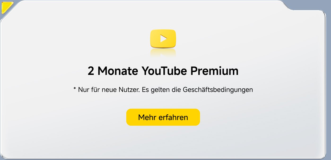Zwei Monate YouTube Premium für neue Nutzer, mit einem Button zum Erfahren von mehr Informationen.