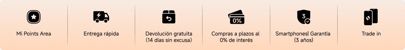 Mi Points Area, entrega rápida, devolución gratuita (14 días sin excusa), compras a plazos al 0% de interés, smartphones garantía (3 años), trade in.