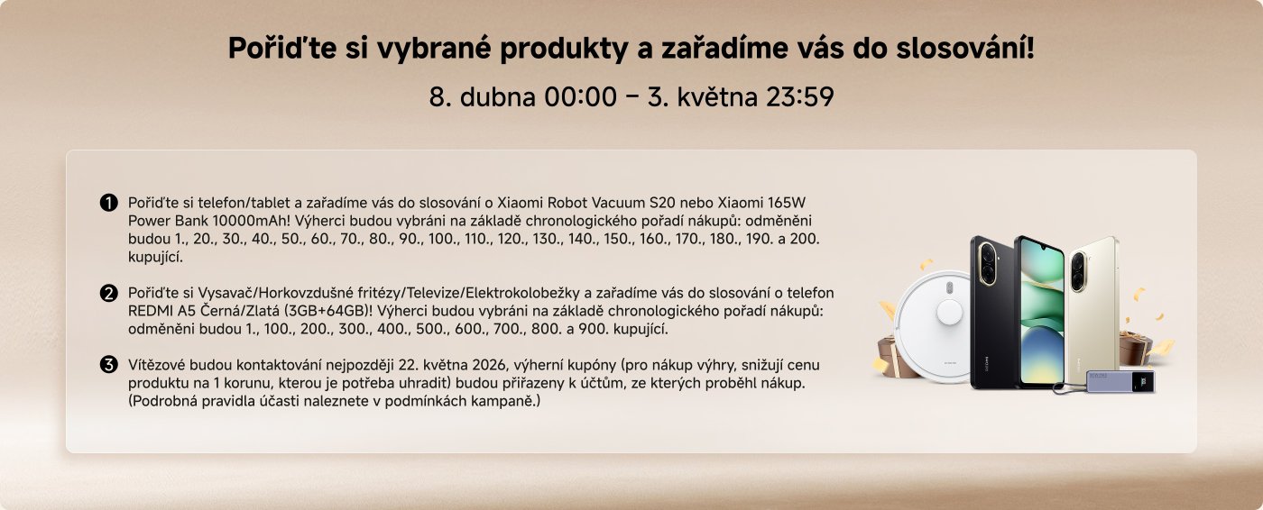 Získejte až 380 bodů Mi Points a kupóny za pravidelná přihlášení od 30. března do 7. dubna. Výherci obdrží model auta Xiaomi SU7 Ultra. Kupóny platí od 8. dubna do 3. května. Podrobnosti a pravidla soutěže jsou uvedeny v kampani.