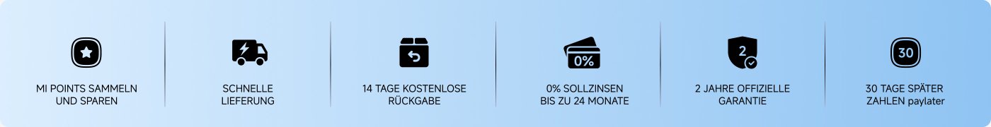 MI Punkte sammeln und sparen, schnelle Lieferung, 14 Tage kostenlose Rückgabe, 0% Sollzinsen bis zu 24 Monate, 2 Jahre offizielle Garantie, 30 Tage später zahlen.