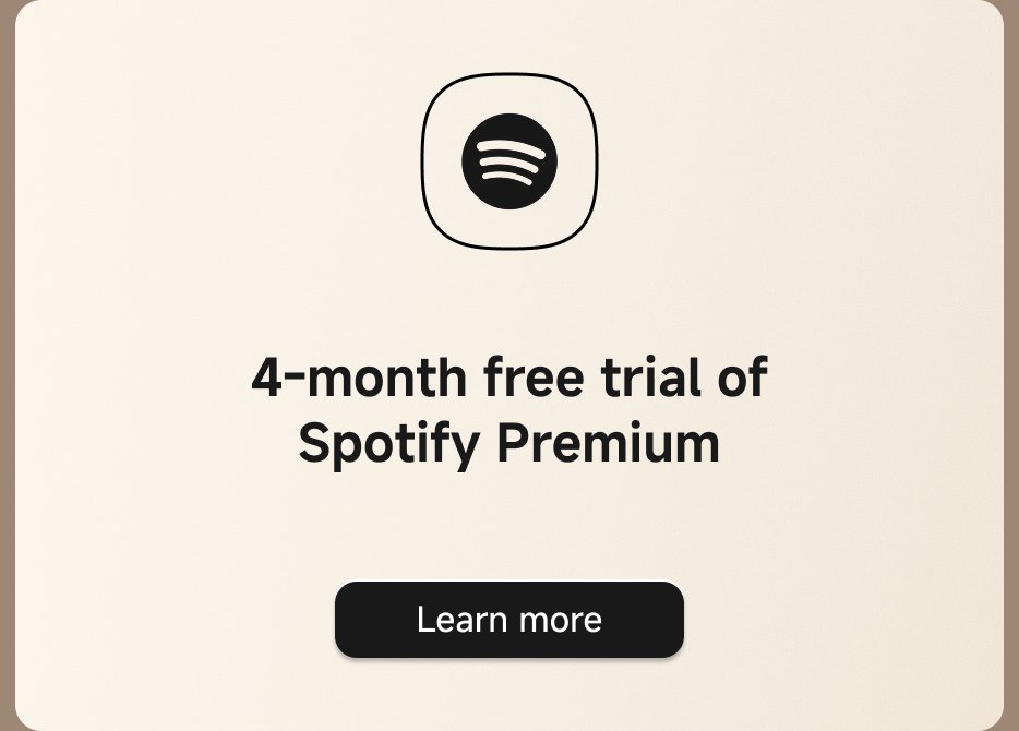 4-month free trial of Spotify Premium. Learn more.