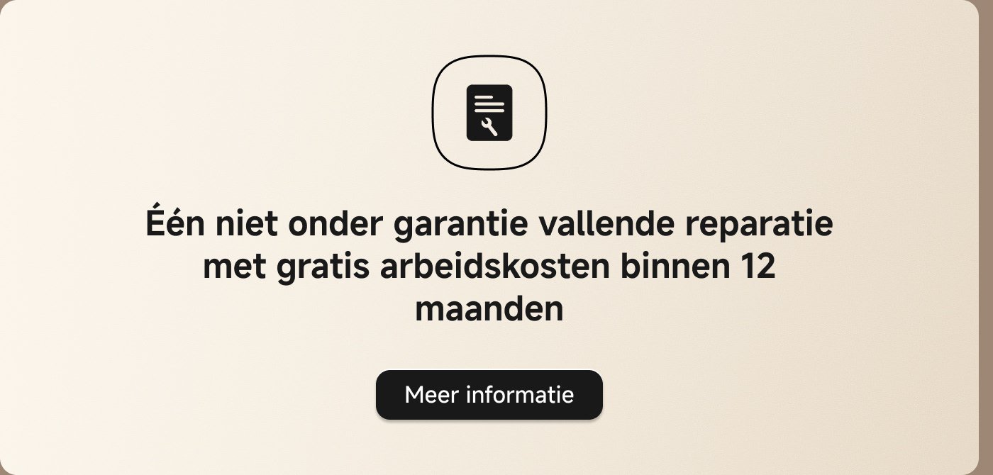 Een reparatie die niet onder garantie valt met gratis arbeidskosten binnen 12 maanden. Meer informatie.