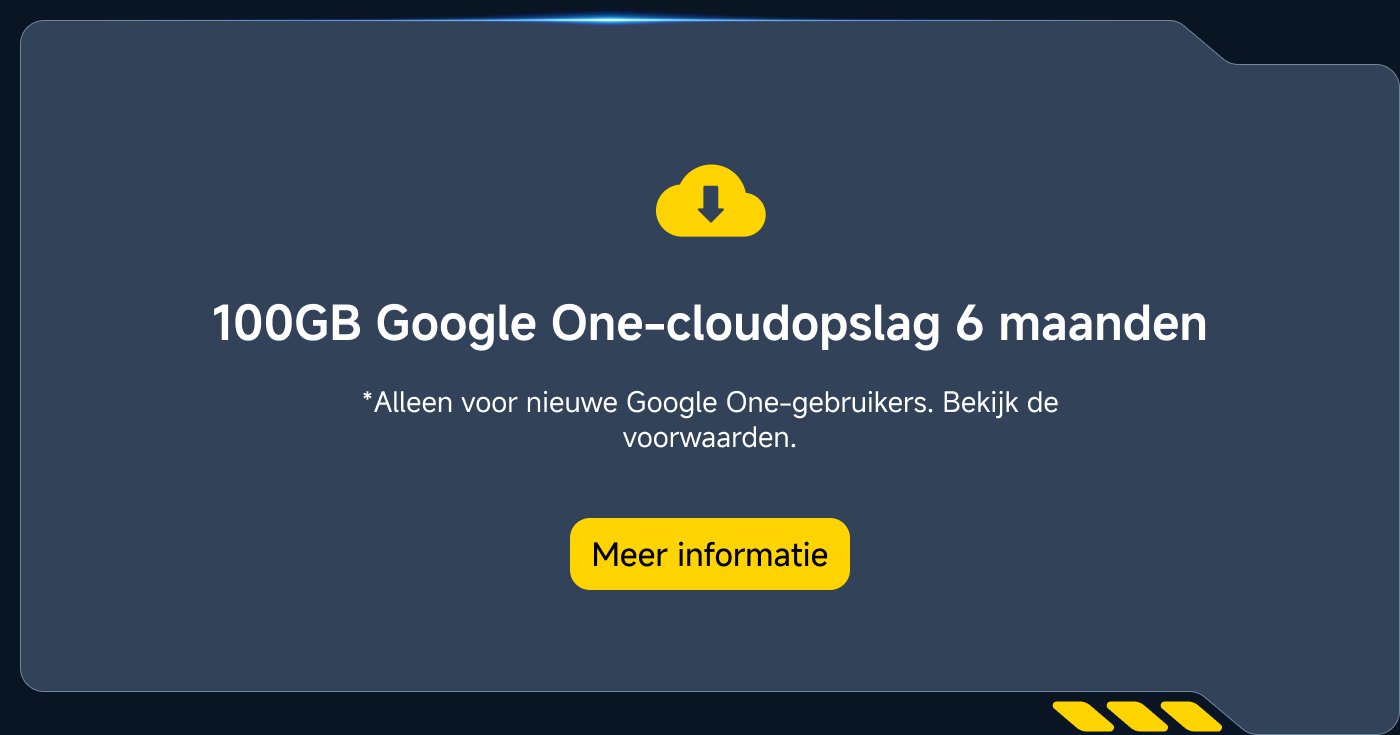 100 GB Google One-cloudopslag voor 6 maanden, *alleen voor nieuwe Google One-gebruikers. Bekijk de voorwaarden. Knop: "Meer informatie".